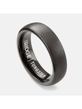 Ridge Gunmetal Black Brushed Tungsten Carbide 6mm Rounded Wedding Band Ring 7